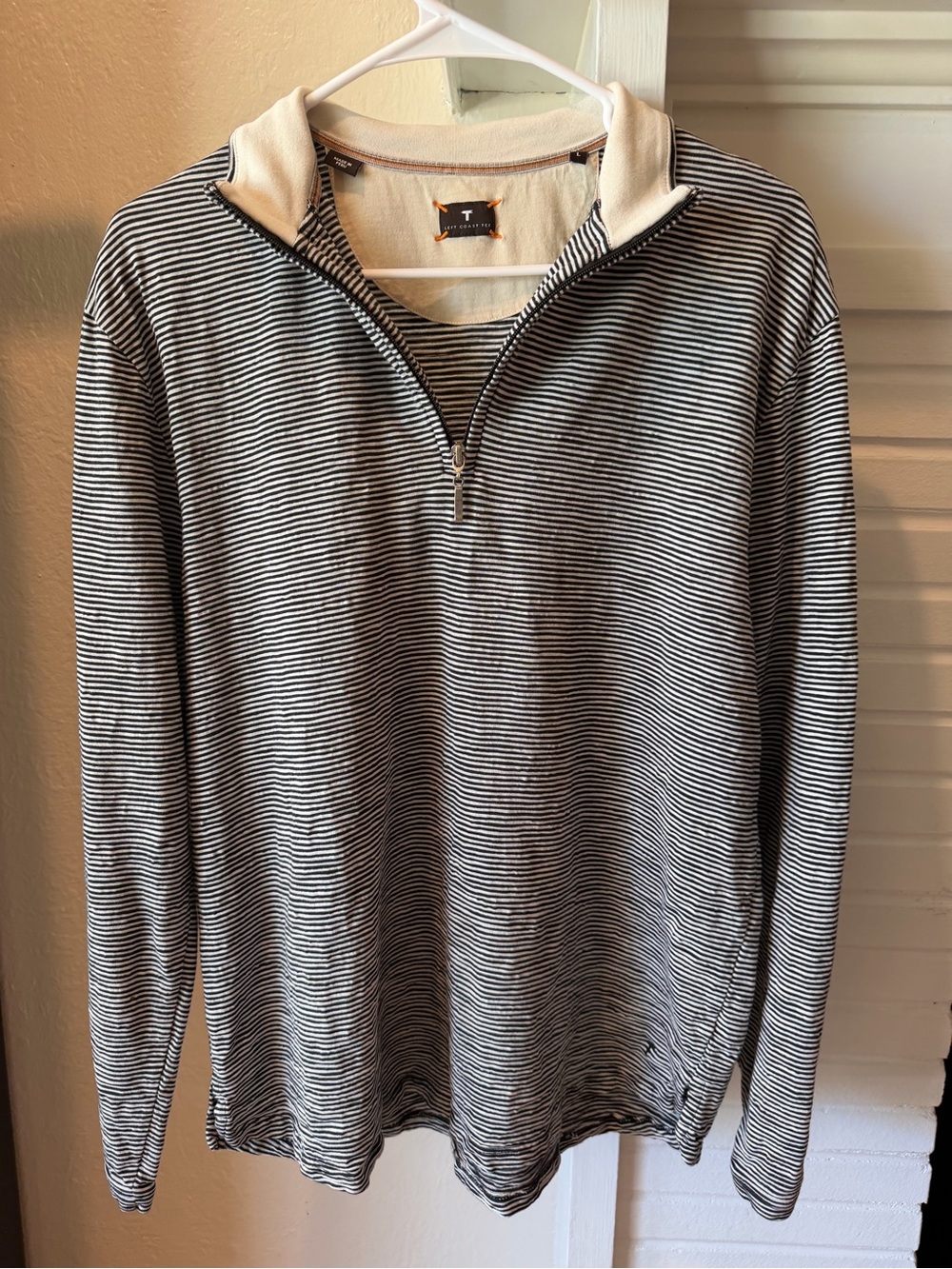 Left Coast Tee Striped Quarter-Zip Pullover Sweater 100% Cotton Peru Men’s L